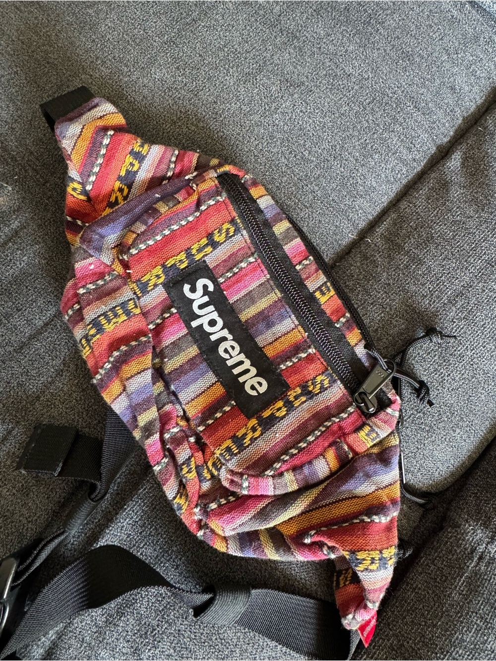 Supreme Red Purple Yellow Striped Waist Bag